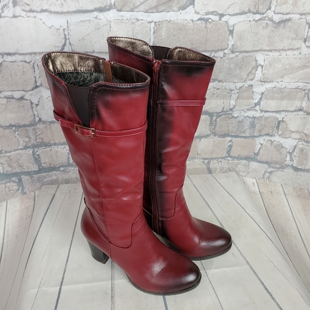 Vangelo Donna Mid Calf Heeled Dress Boot Bordo Red 37/6.5 - Picture 3 of 16